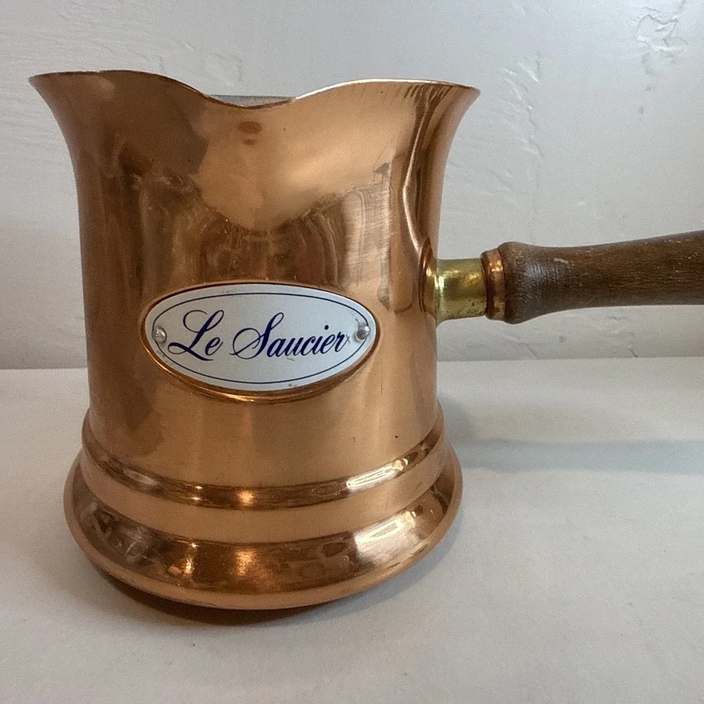 Vintage Teleflora Le Saucier Copper Sauce Pan w/ Wood Handle 1984 Kitchen